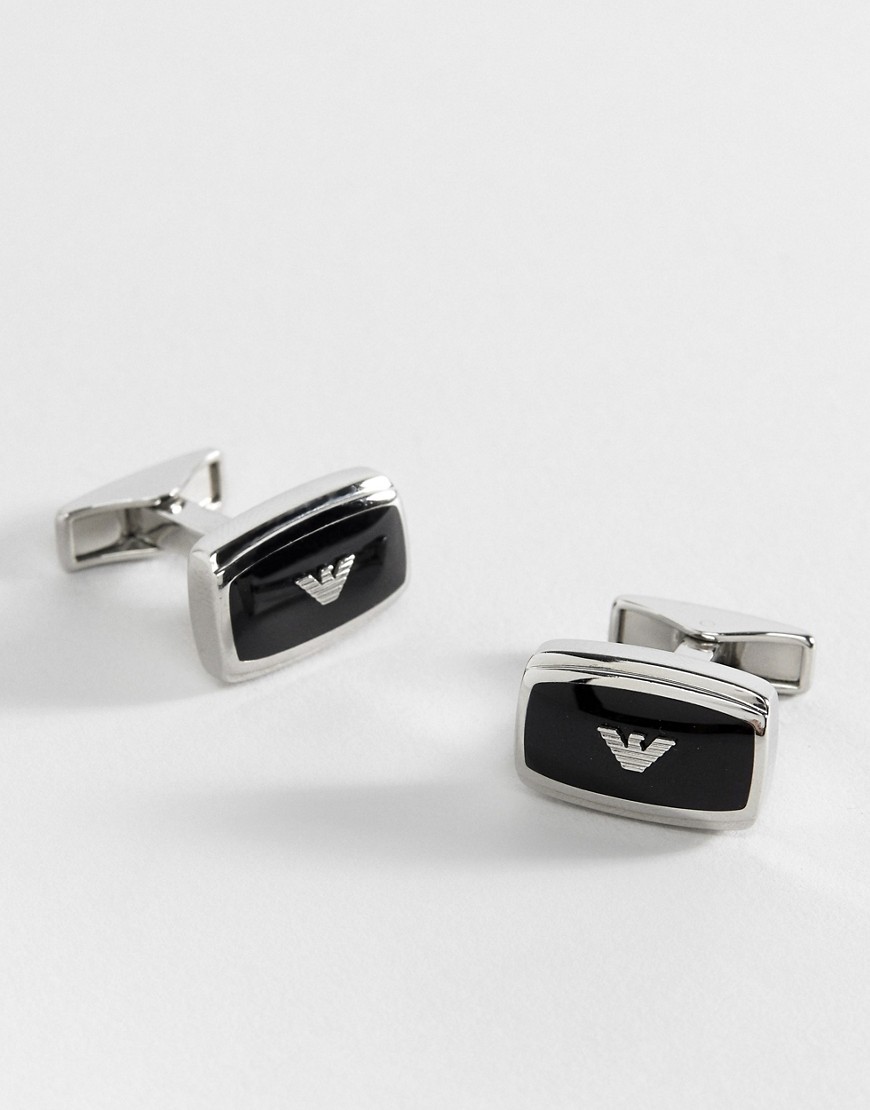 Emporio Armani square logo cufflinks in silver & black