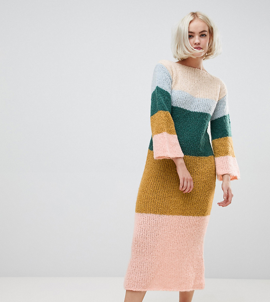 OneOn hand knitted fluffy dreams jumper dress - Pastel stripe