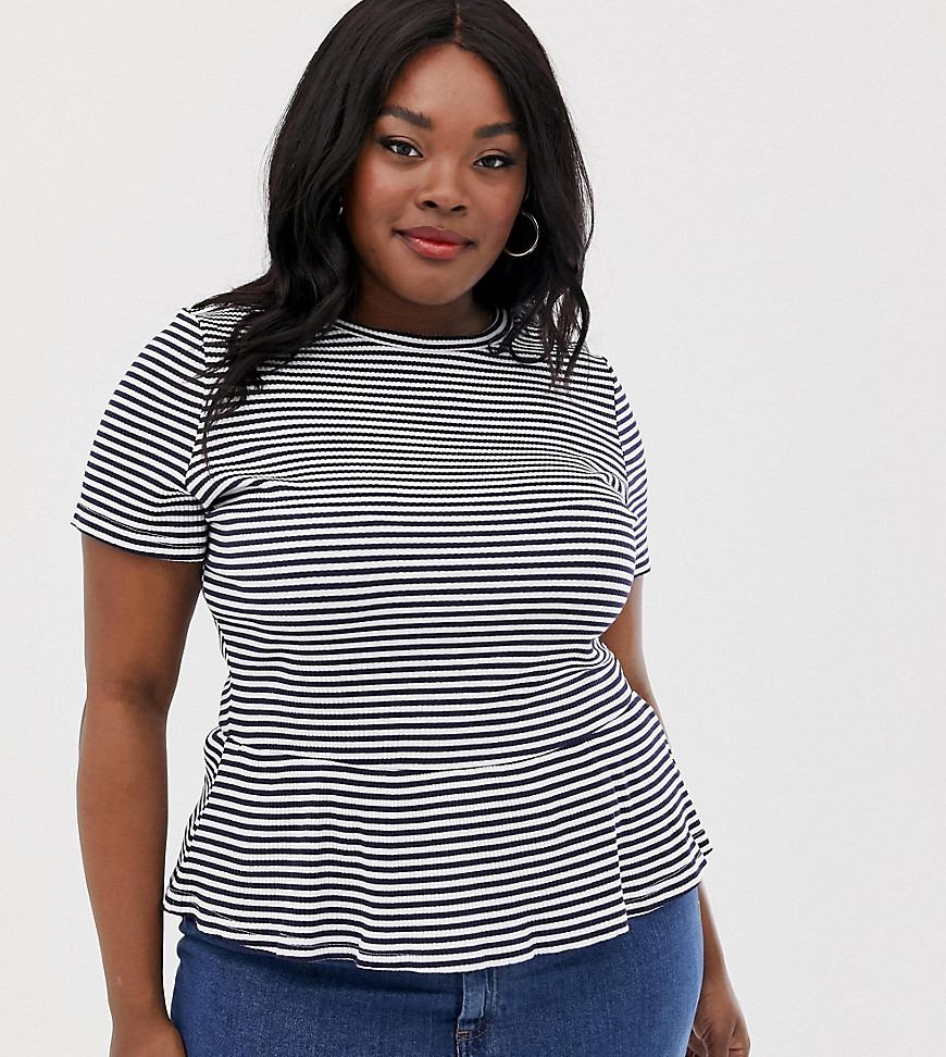 Glamorous Curve relaxed t-shirt with peplum hem in stripe