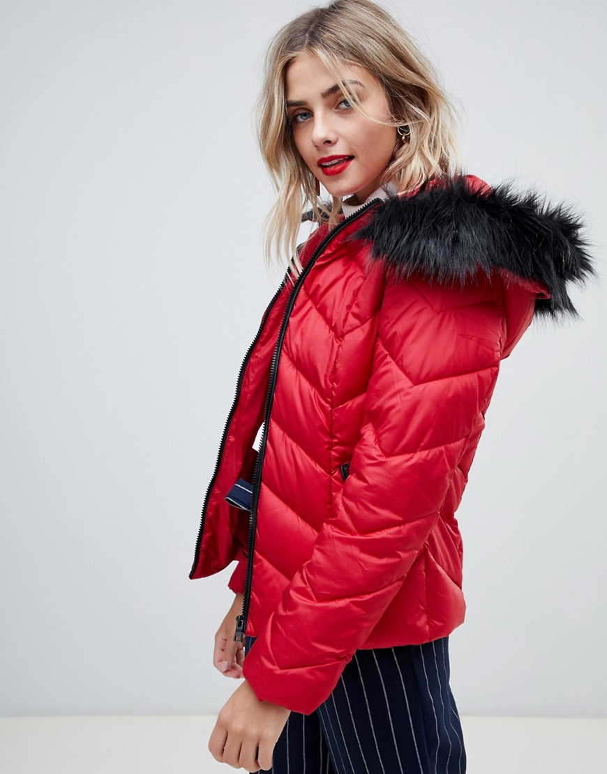 New Look chevron padded jacket with faux fur trim