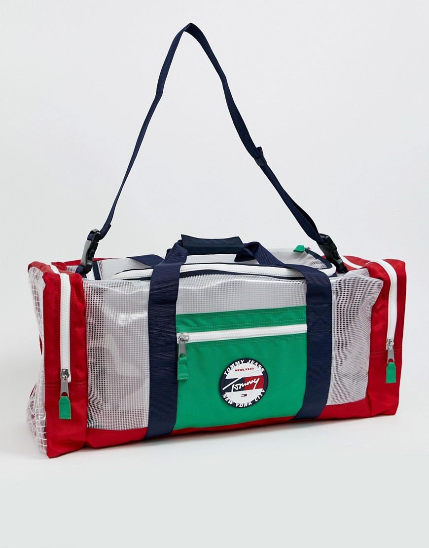 Tommy Jeans duffle bag in mixed fabrication with signature logo in multi
