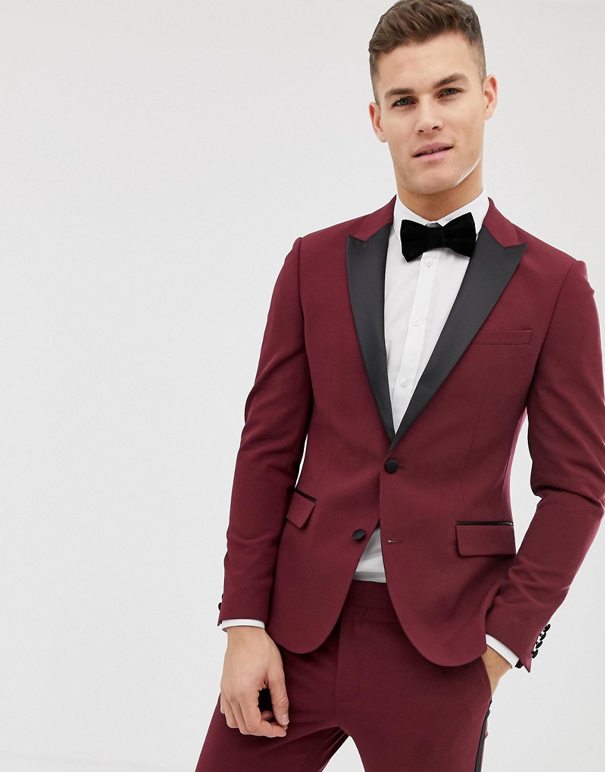 ASOS DESIGN skinny tuxedo prom suit jacket in plum