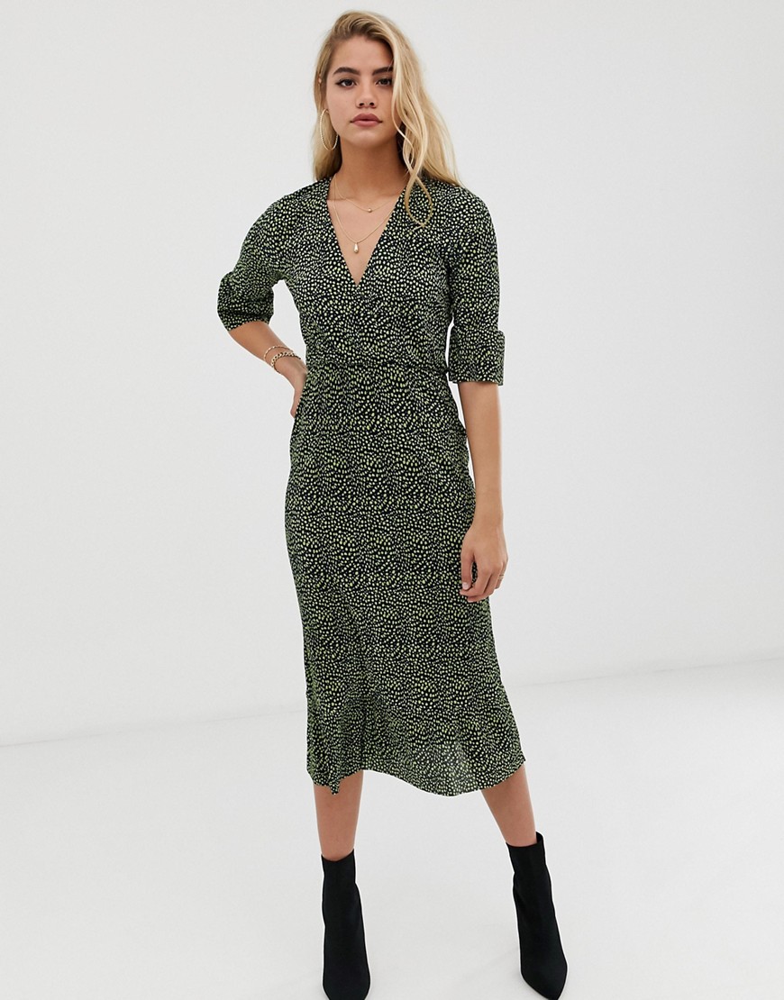 ASOS DESIGN midi plisse tea dress with open back in blurred spot print