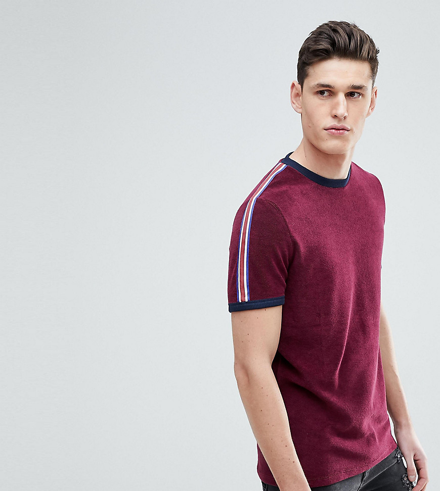 Asos Design Asos Tall T-shirt In Towelling With Taping Shoulders In Oxblood - Red