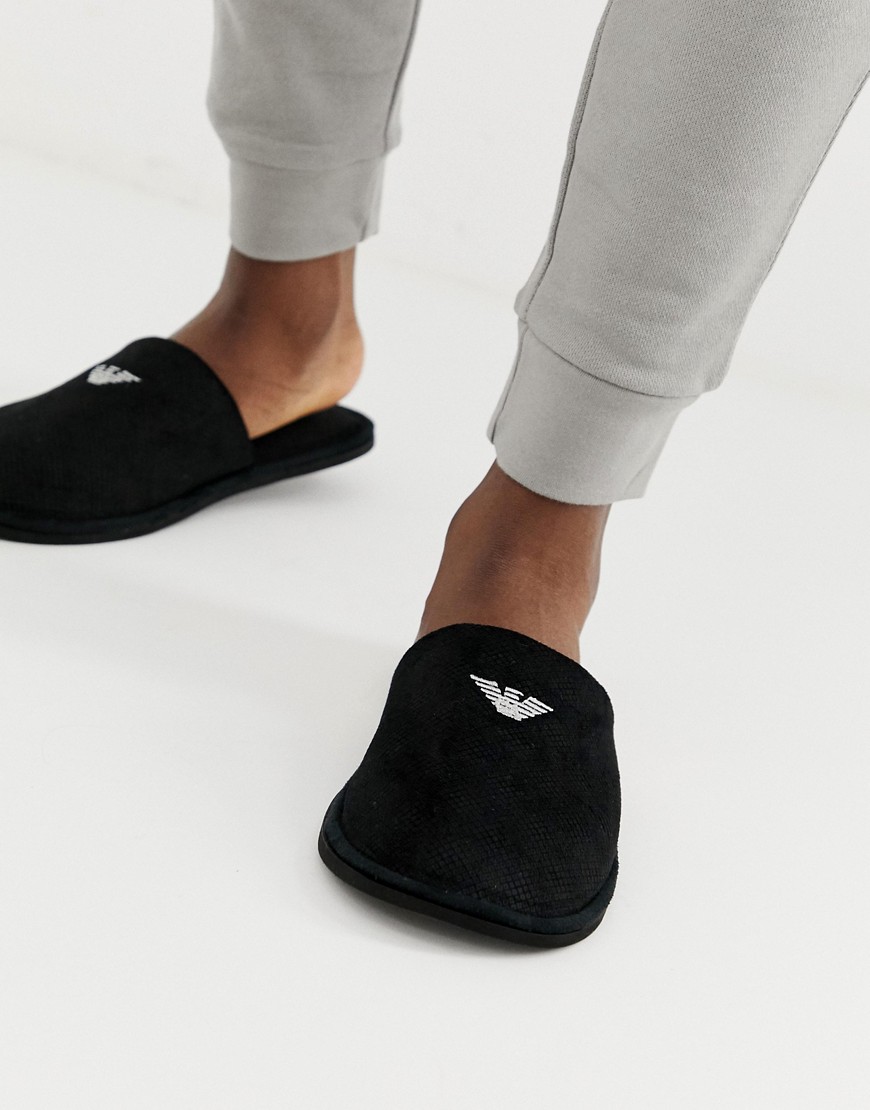 Emporio Armani logo slippers in black