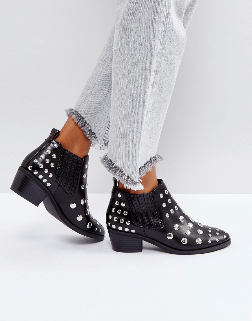 Coco Wren Studded Low Boot - Black pu