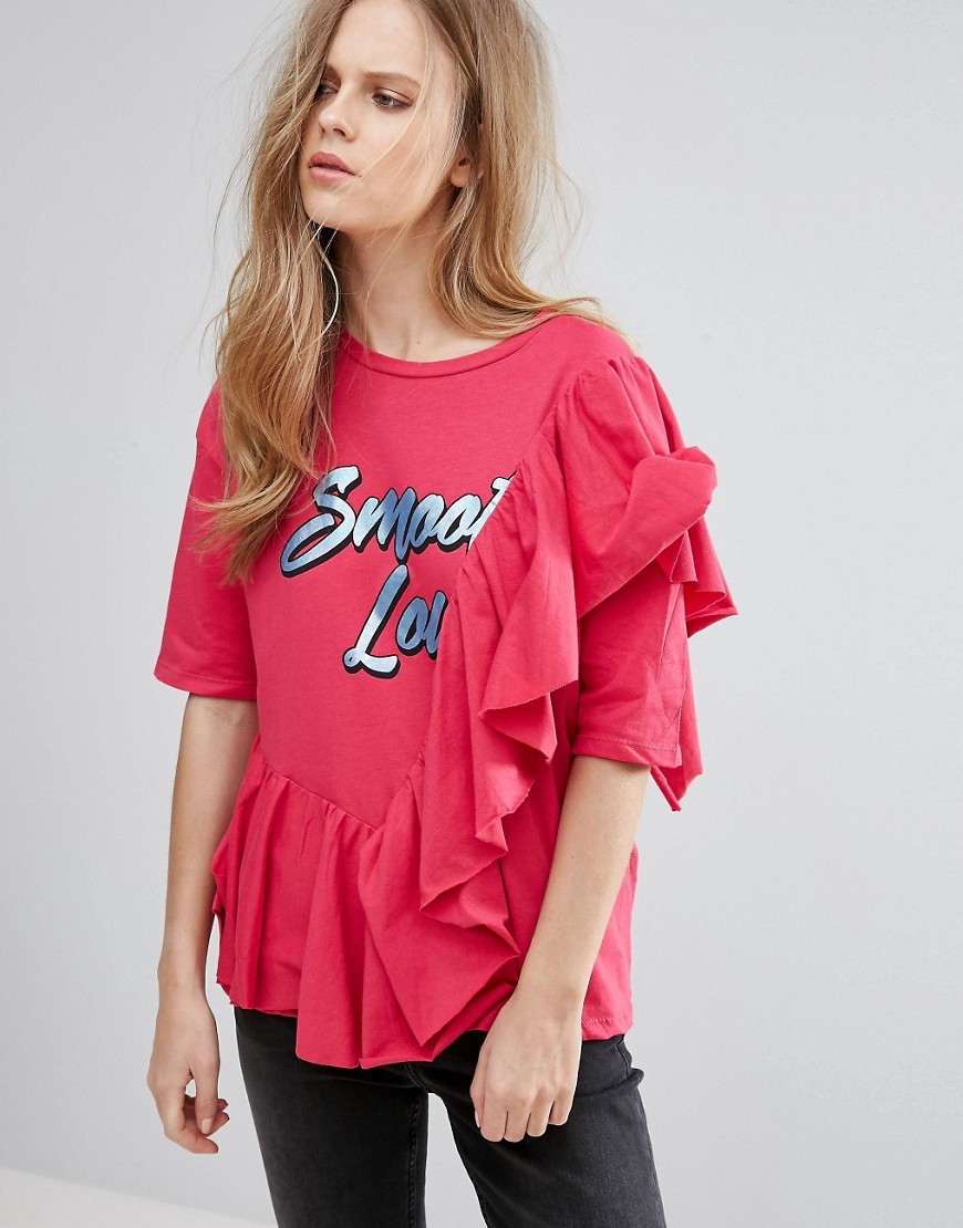 Pull&Bear Frill Front 'Smooth Love' Tee