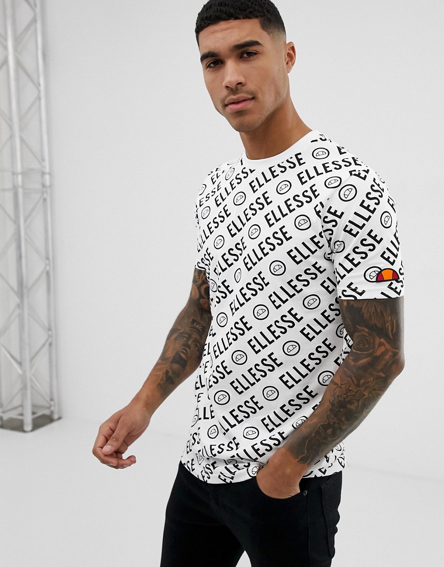 ellesse Rodi t-shirt with all over logo print in white