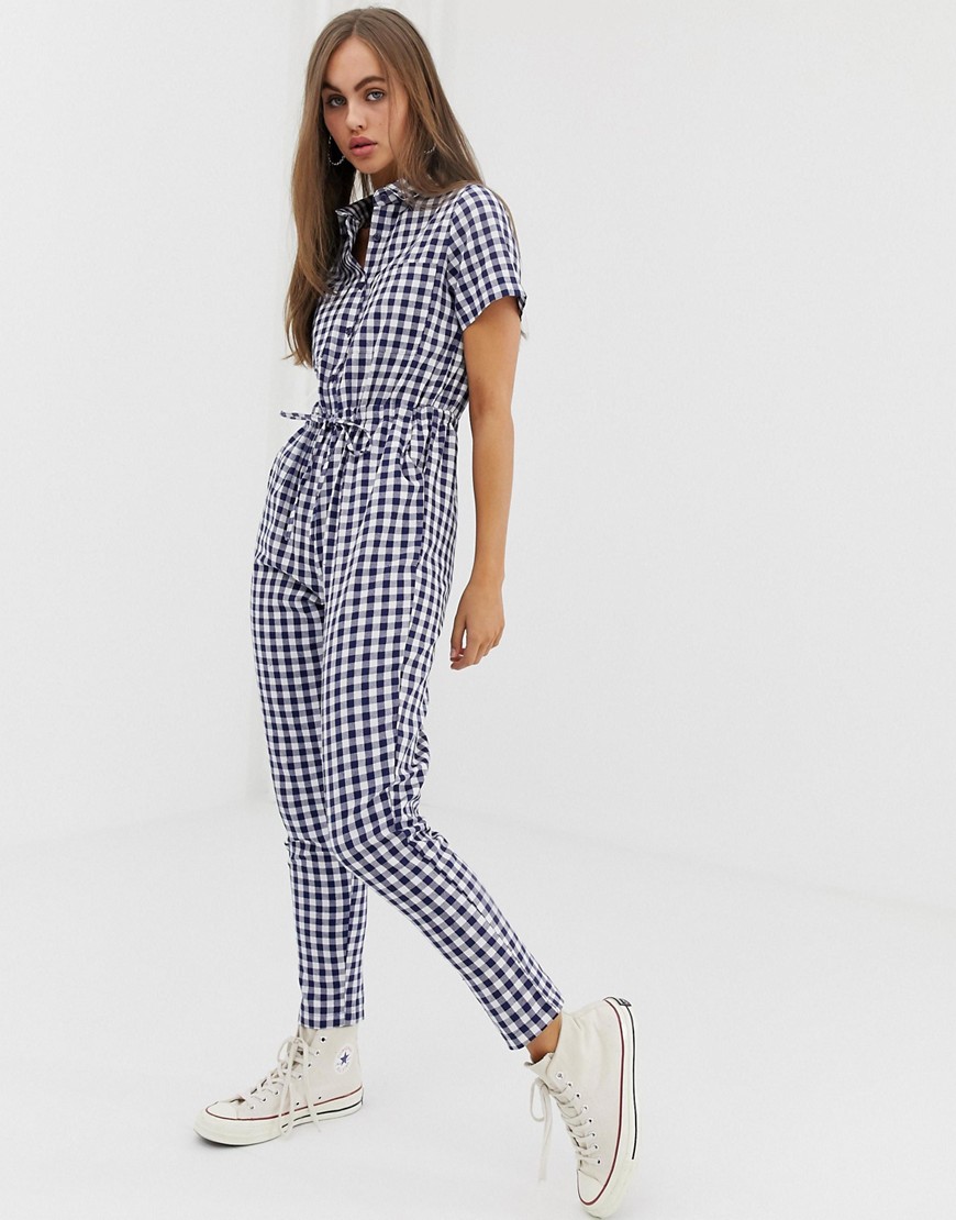 Daisy Street boilersuit with tie waist in gingham