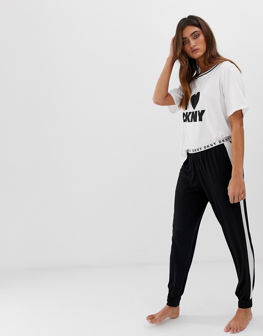 DKNY logo waistband side stripe jogger in black