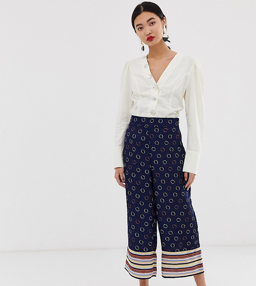 Warehouse wide leg trousers in spot and stripe