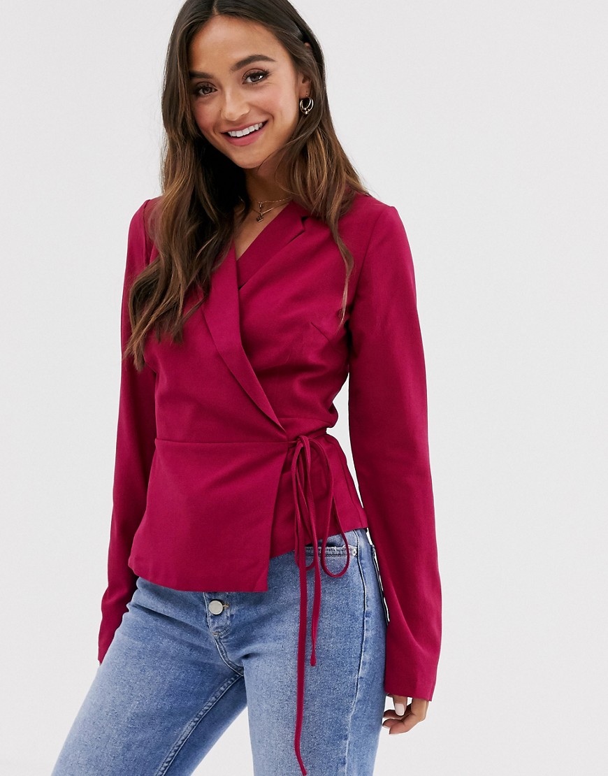 Glamorous wrap front blouse with tie detail