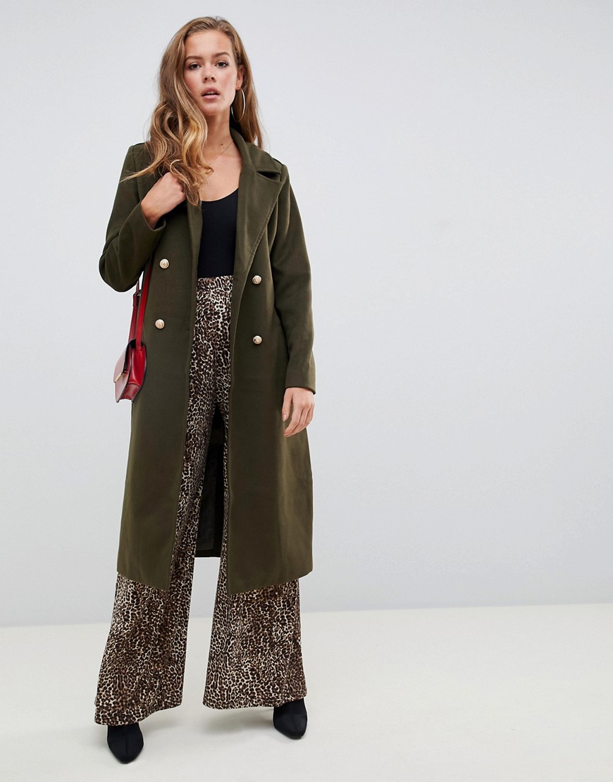 Missguided belted military coat in green