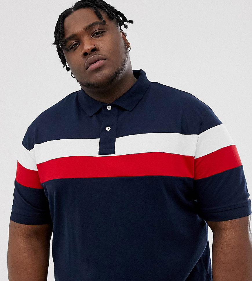 Tommy Hilfiger Big & Tall polo slim fit with icon chest stripe in navy
