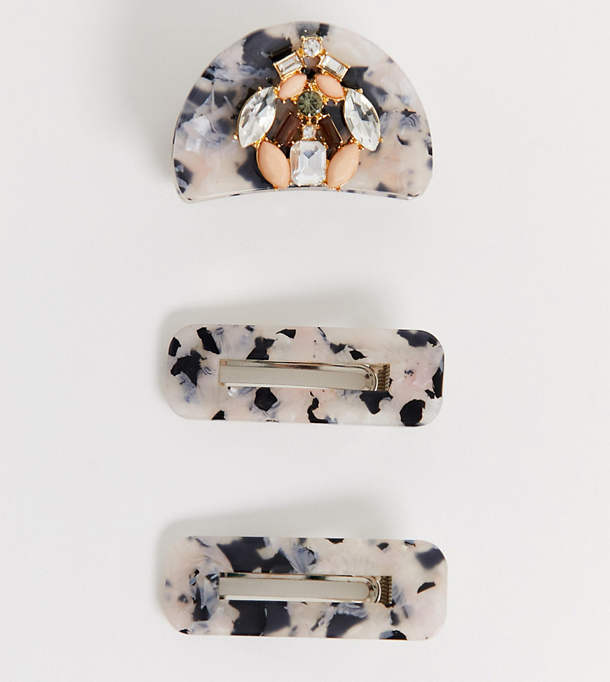Accesorize exclusive tortoise resin multipack hair clips with 2 matching clips and embellished dog clip