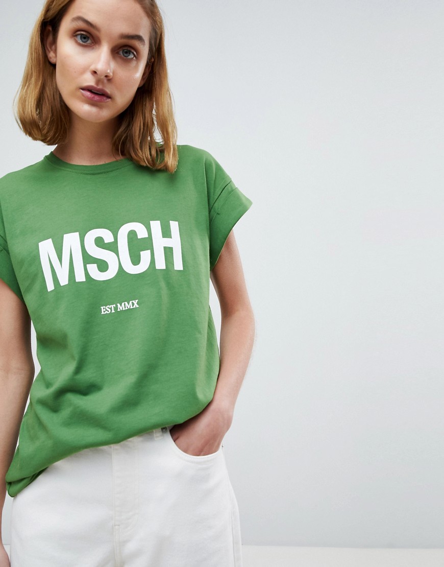 Moss Copenhagen Boyfriend T-Shirt With Front Logo - Green