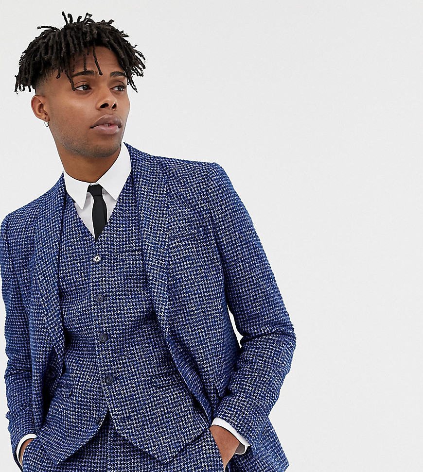 Heart & Dagger skinny fit suit jacket in blue dogstooth