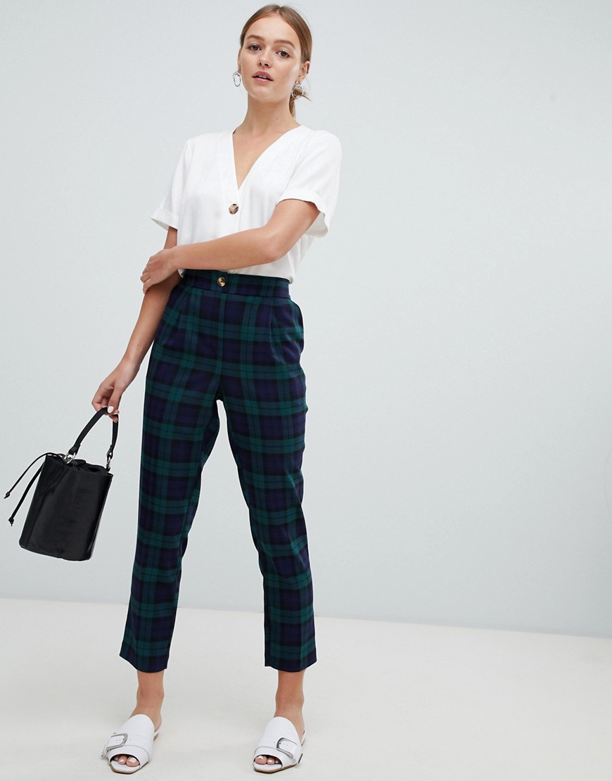 New Look pull on trousers in green pattern