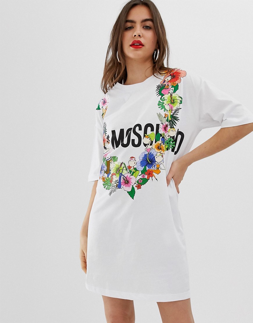 Love Moschino tropical floral print logo t-shirt dress