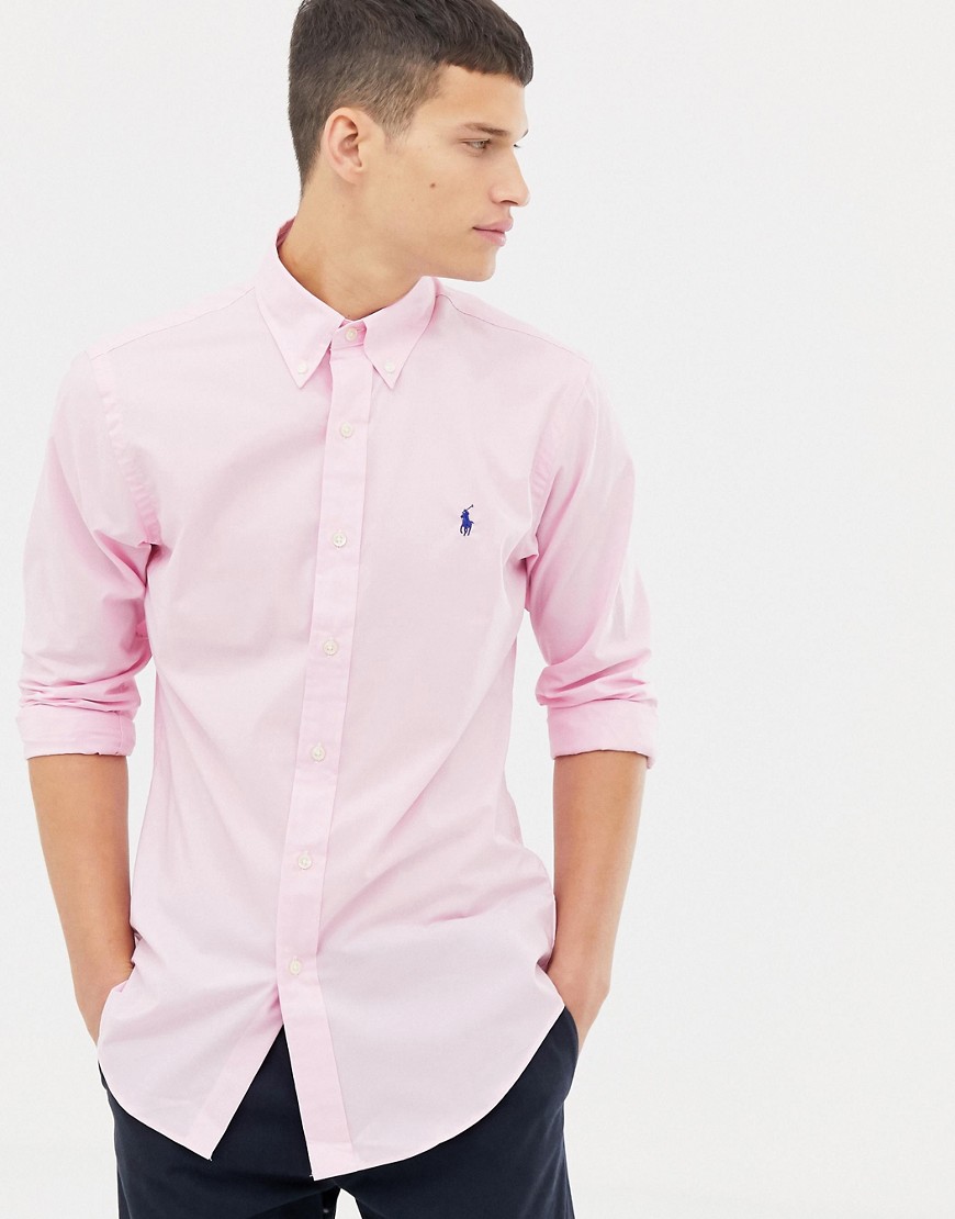 Polo Ralph Lauren slim fit poplin shirt with button down collar in pink
