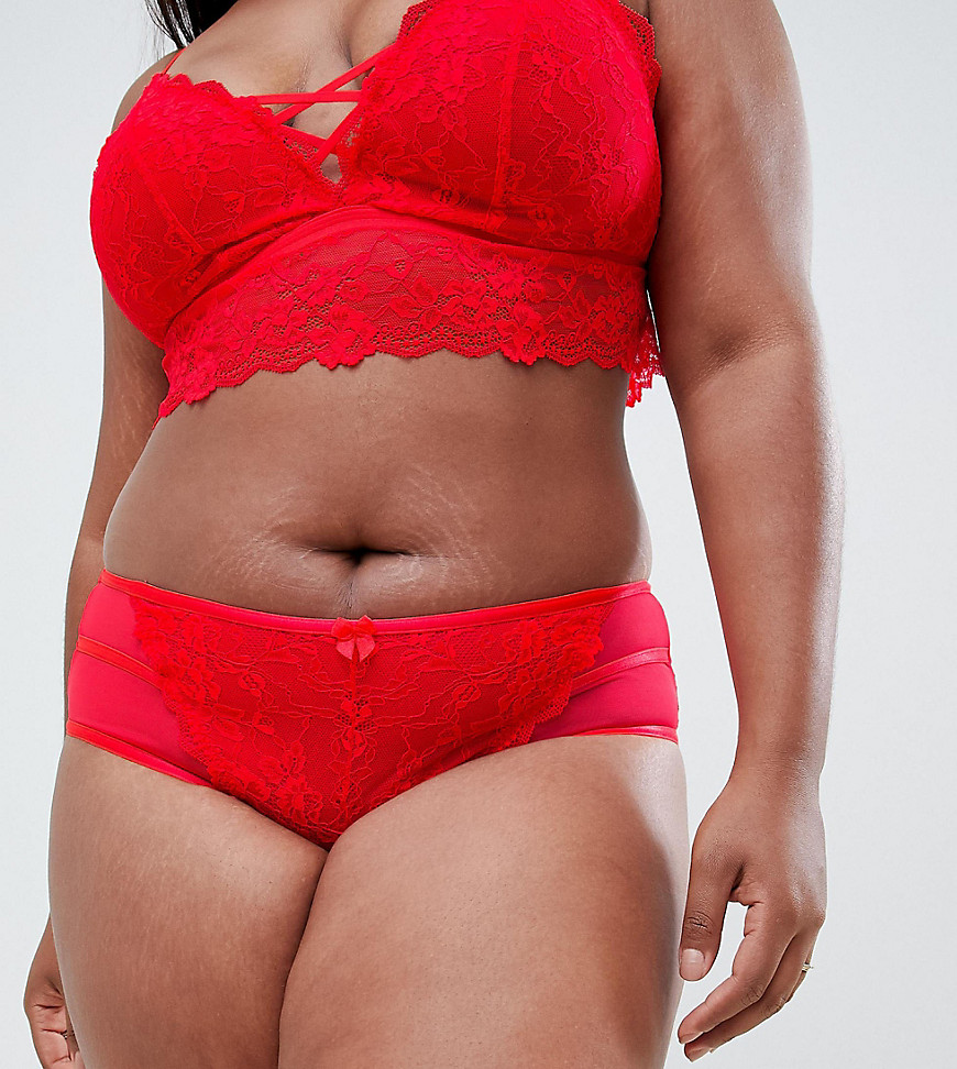 New Look Curve lace brazilian brief in red
