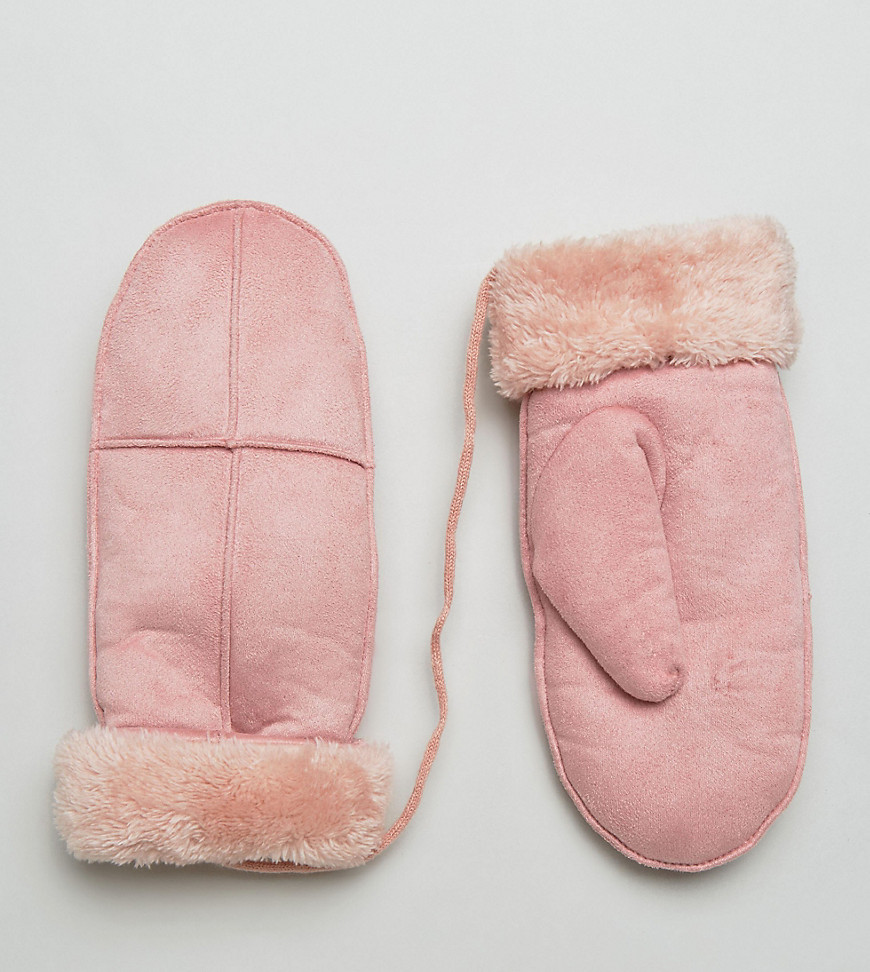 Willow and Paige Faux Shearling Mittens in Pink - Pink