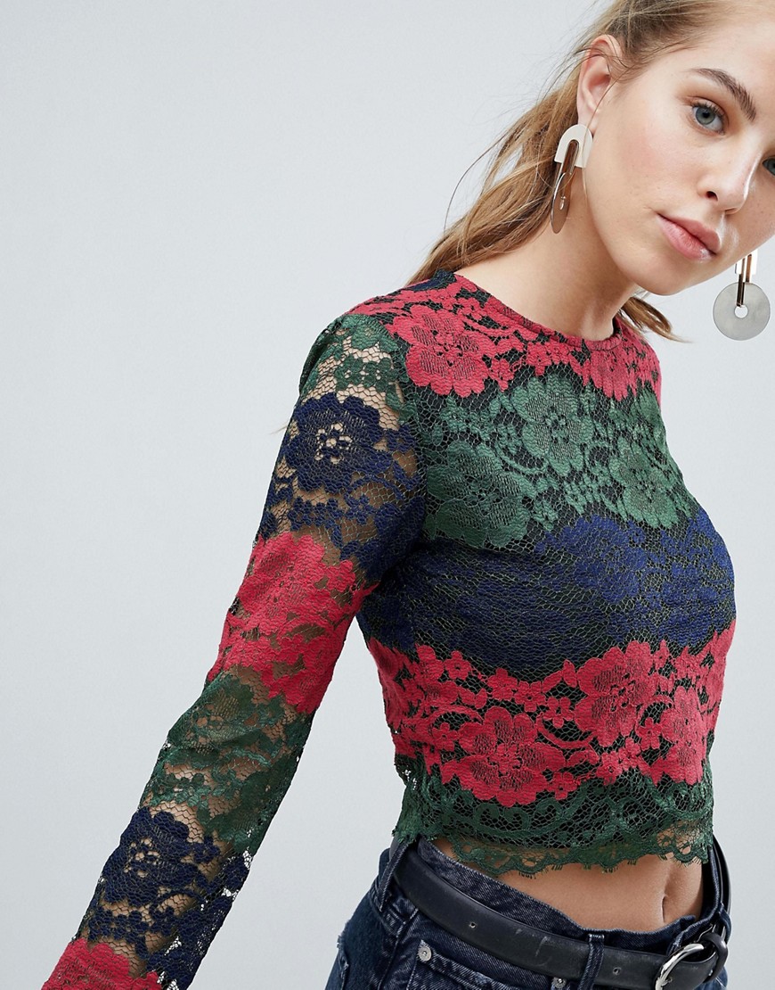 Oeuvre Lace Panel Crop Top - Red