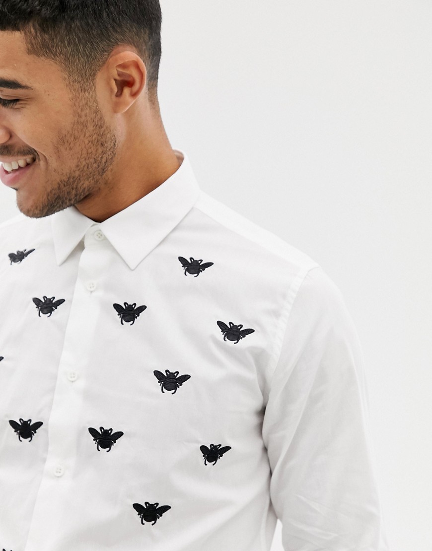 Devils Advocate all over embroidered bee slim fit shirt