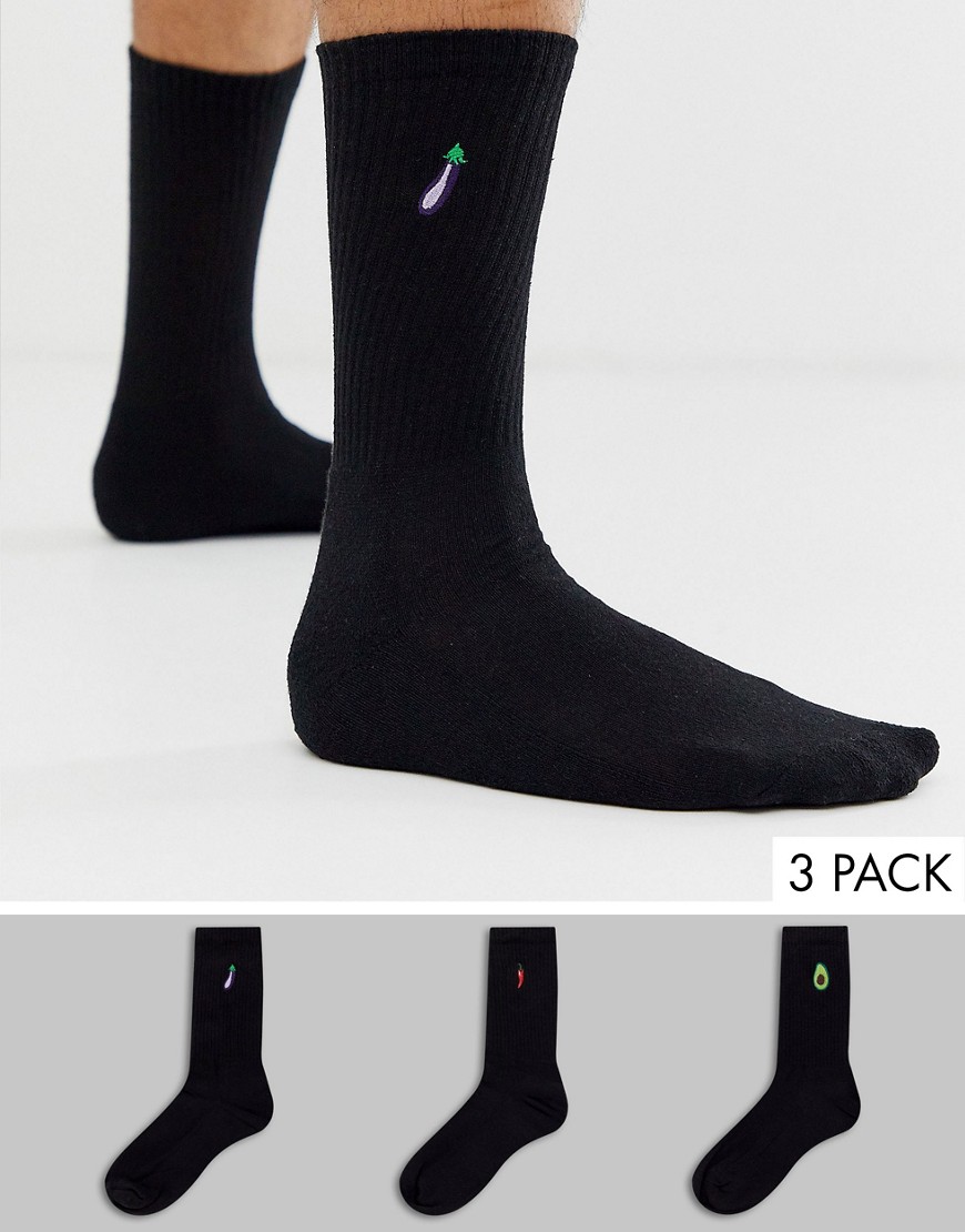 New Look embroidered vegetable sock in multi 3 pack