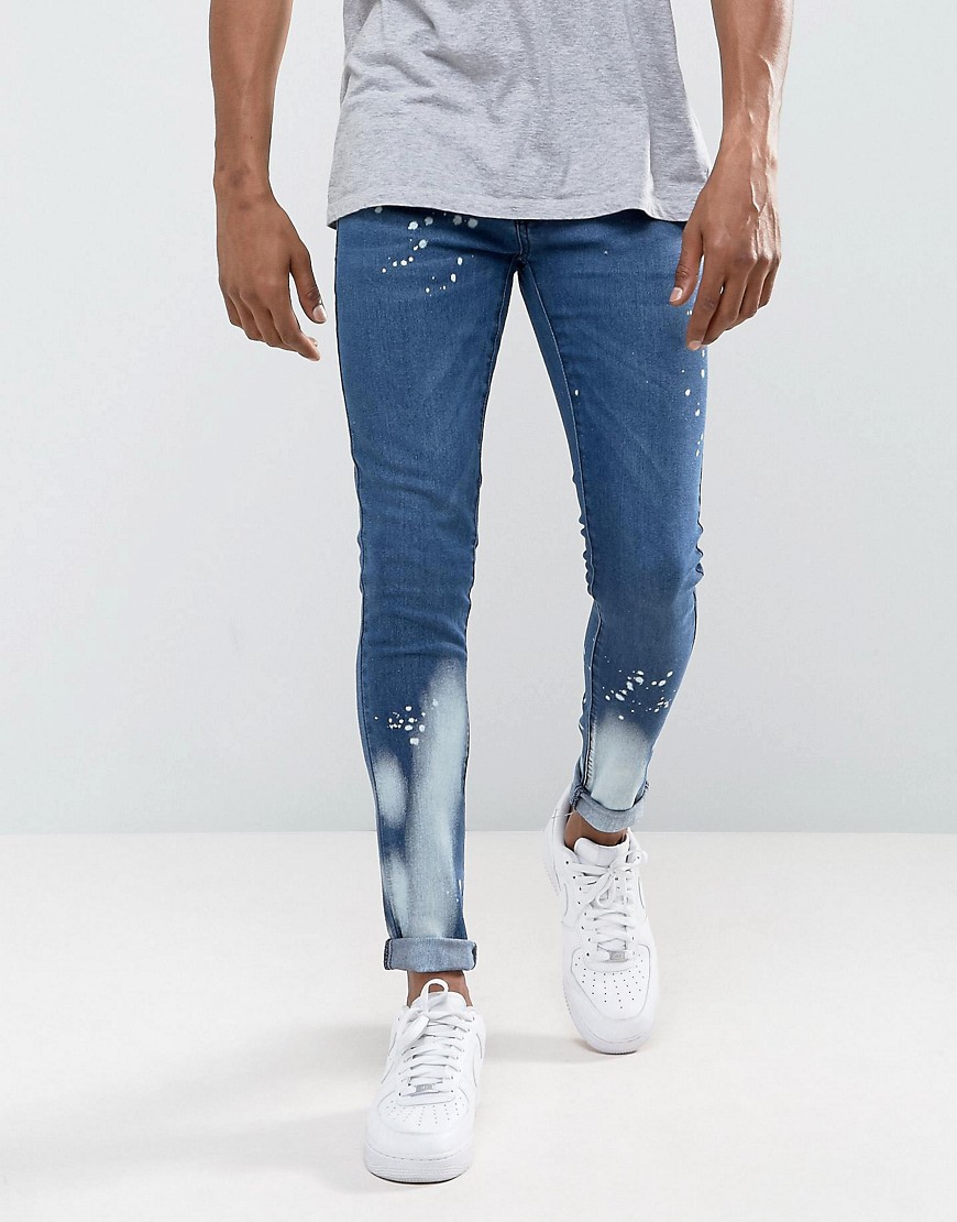 Criminal Damage Muscle Fit Super Skinny Jeans With Bleach - Blue