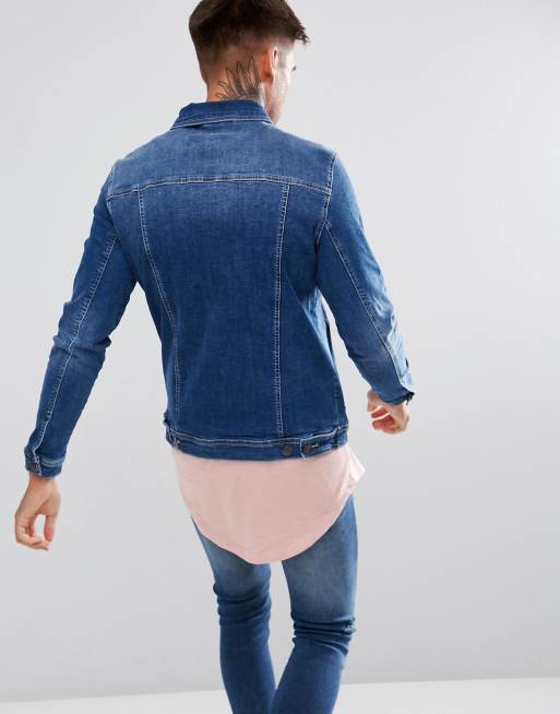 11 Degrees Muscle Denim Jacket In Midwash Blue ASOS