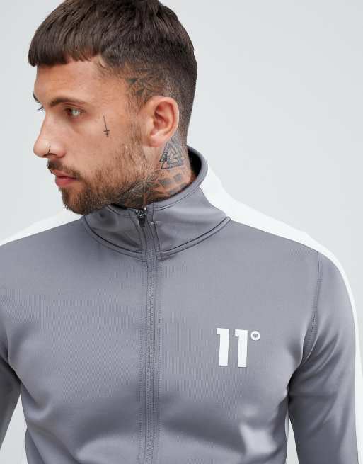 11 Degrees muscle fit track jacket in gray with logo