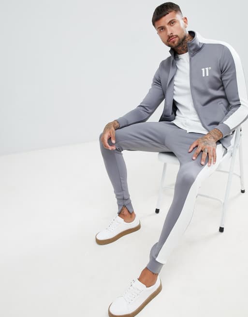 11 Degrees muscle fit track jacket in gray with logo