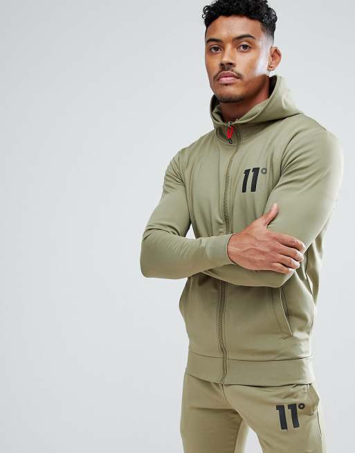 11 Degrees Track Zip Up Hoodie In Khaki