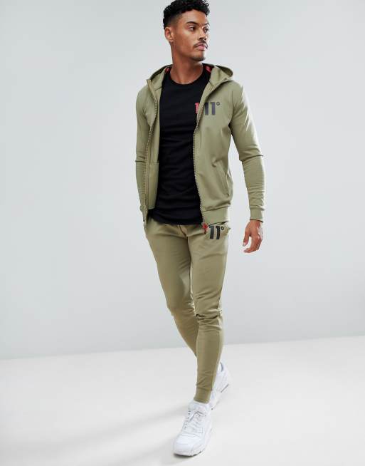 11 Degrees Track Zip Up Hoodie In Khaki