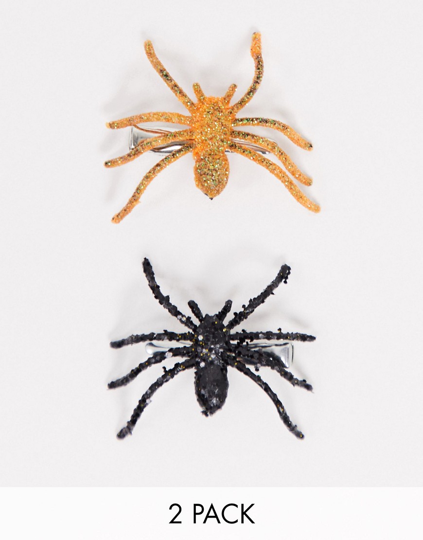 2 блестящие заколки для волос в виде паука (черный/оранжевый) Pieces-Мульти
