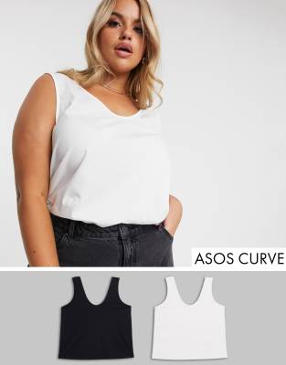 фото 2 майки из органического хлопка с овальным вырезом asos design curve - скидка-мульти asos curve