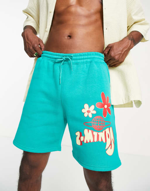 2-Minds - Jersey short met print in turquoois