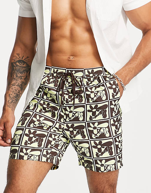 2-Minds printed beach shorts in brown