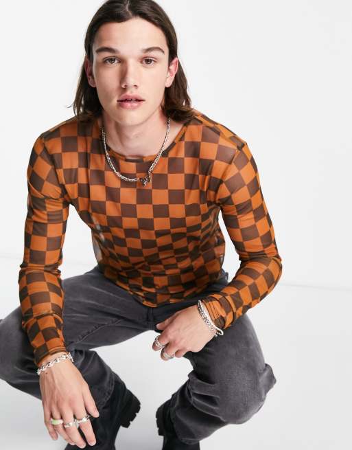 2-Minds sheer mesh t-shirt in brown and orange check | ASOS