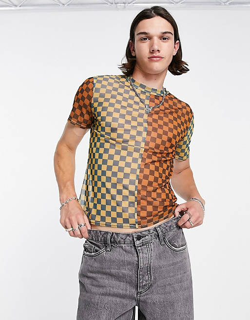 2-Minds sheer mesh t-shirt in multi check