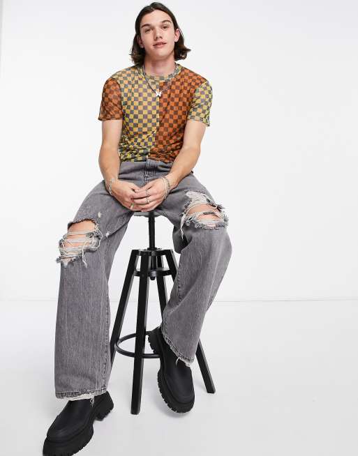 2-Minds sheer mesh T-shirt in multi check