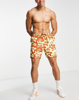 2-Minds 2-Minds spliced printed beach shorts in orange-Brown