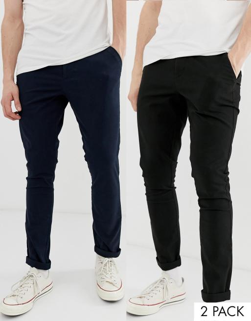 2 pak med superskinny chinos i sort og navy fra ASOS DESIGN