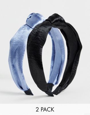 2-pak satinpandebånd med knude i sort og blå fra New Look