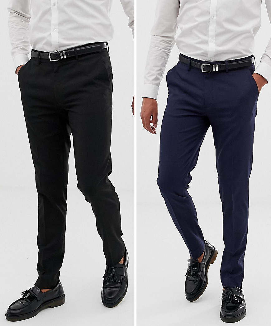 2-pak SPAR med smarte sorte og marineblå skinny bukser fra ASOS DESIGN-Multifarvet