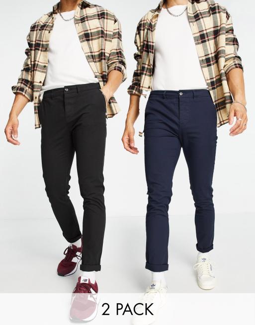 2-pak spodni chinos ASOS DESIGN o obcisłym kroju, granat i szary