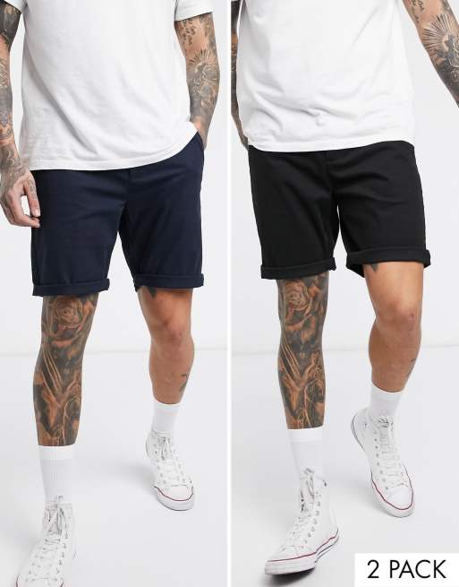 2-pakke med chino-shorts i smal pasform i sort og marineblå fra ASOS DESIGN