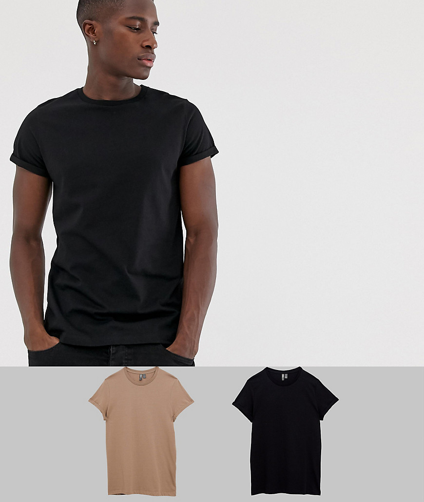 2-pakke T-shirt med rund hals og opsmøgede ærmer fra ASOS DESIGN spar-Multi