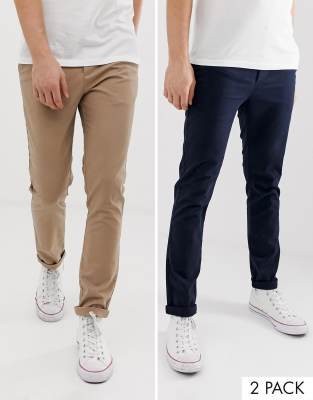  2 пары чиносов скинни (темно-синие/песочные) ASOS DESIGN - СКИДКА-Многоцветный
